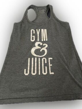 Gray Racerback Tank with White GYM & JUICE Front Print - small